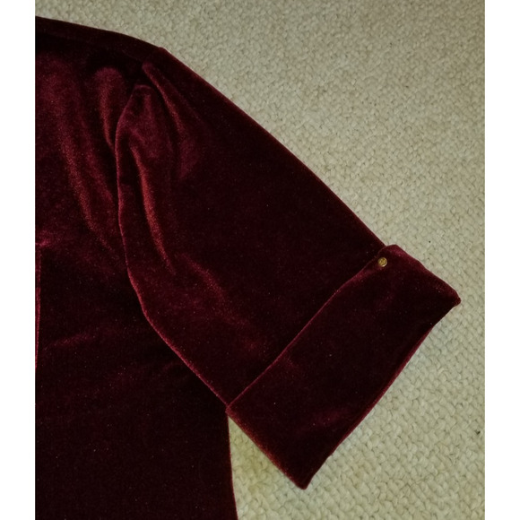 Womens Top-LAUREN RALPH LAUREN-maroon stretch velour pullover Holiday ss-M - Picture 2 of 4